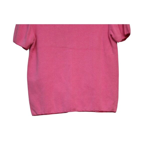 Vintage 90s Knit Cardigan Sweater Medium Pink Floral Embroidered Feminine Ramie - Picture 7 of 8